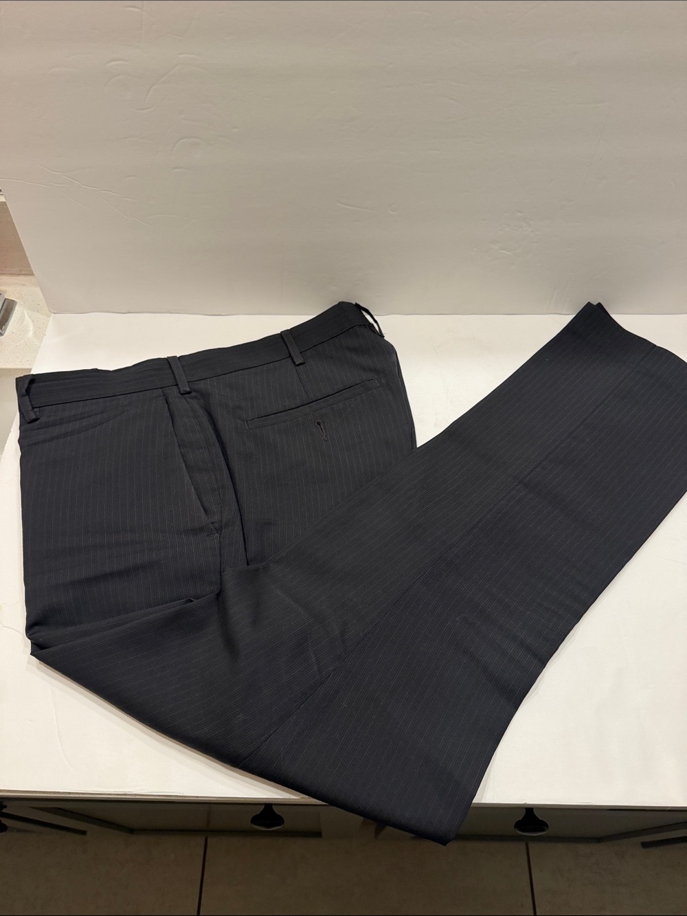 Perry Ellis Men's Dark Charcoal Pinstripe Dress Pants
